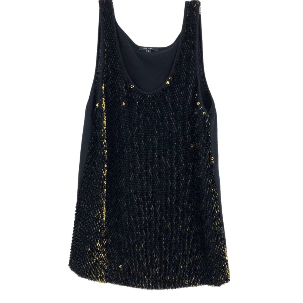 Pink Tartan Black & Gold Sequin Tank | Wool Material